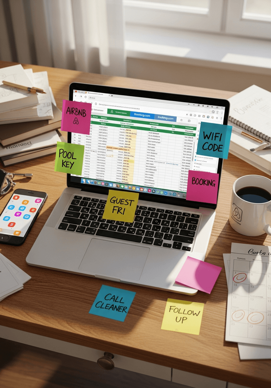 Before MyStayPal โ cluttered desk with multiple tools